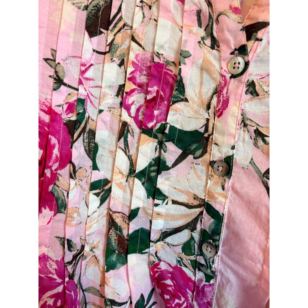 Roaman's Pink Floral Big Shirt Button Up Tunic Lightweight Pintuck Cotton 20w - Picture 4 of 9